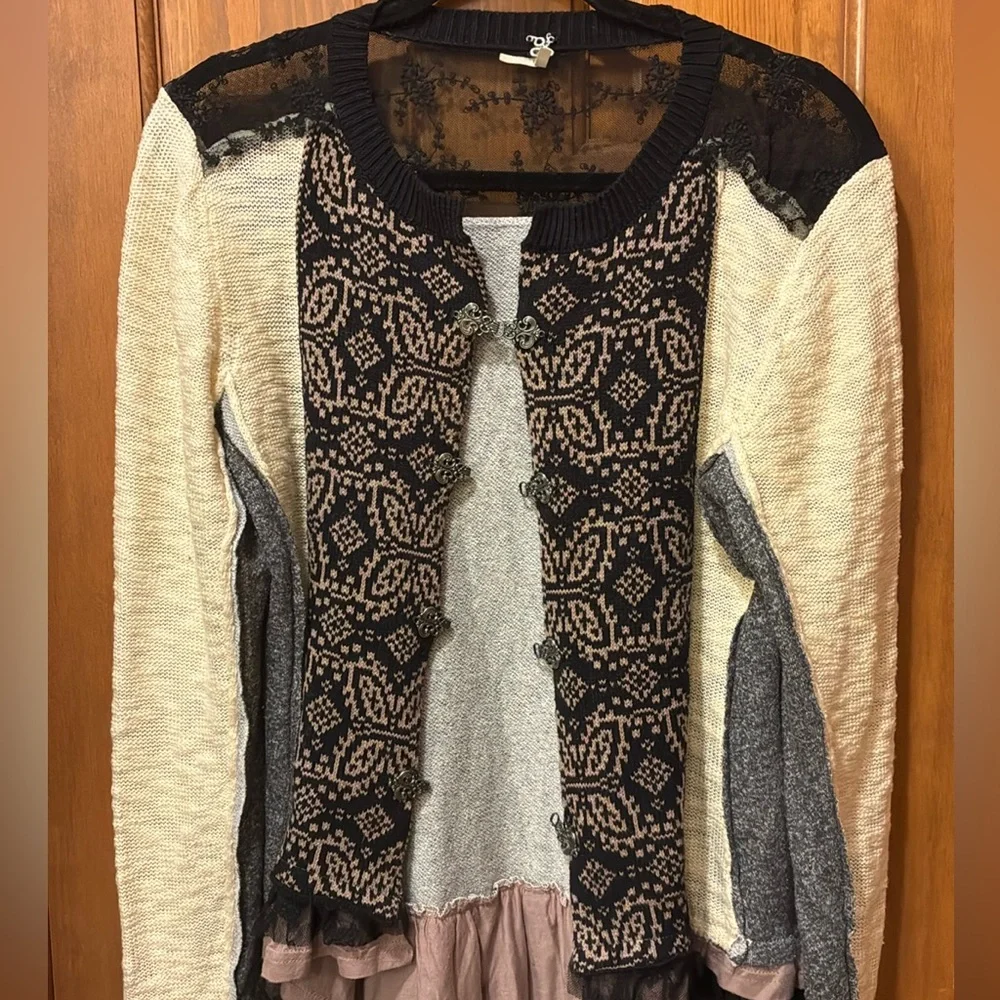 BKE Cream Black Cardigan whimsigoth dark fairy core dark boho large - Picture 1 of 13